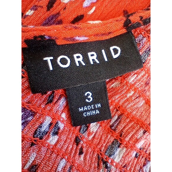 Torrid Dress Size 3 Midi Skater Smocked Gauze VNeck Orange Purple Floral 3X - Picture 7 of 9